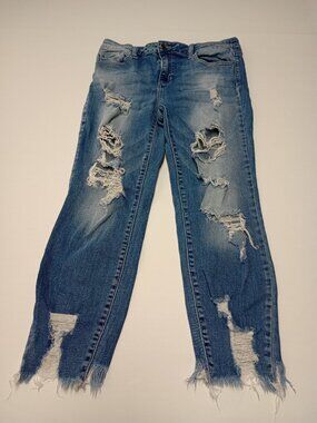 Distressed Cello Ankle Cropped Denim Blue Jeans Size 13 cut # TN-3807